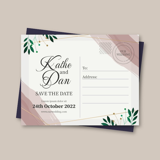 Gradient postcard wedding invitation