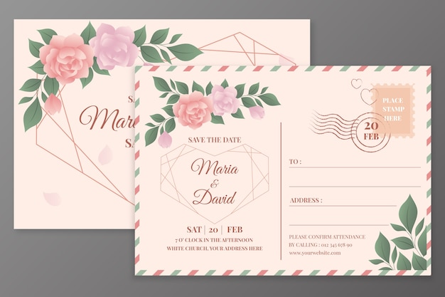 Free vector gradient postcard wedding invitations