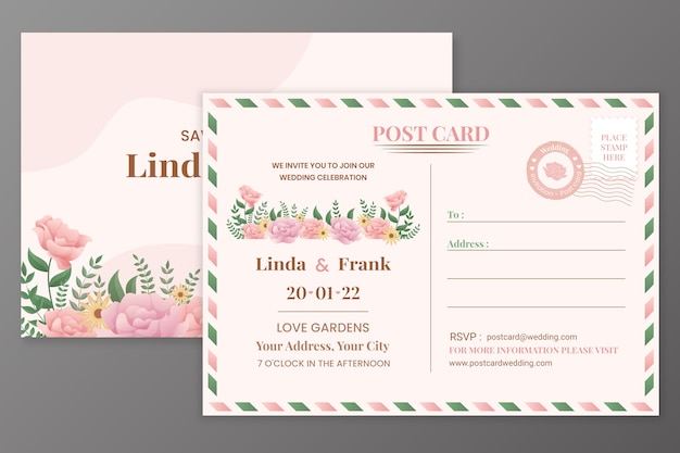 Gradient postcard wedding invitations