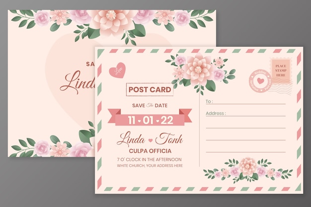 Gradient postcard wedding invitations