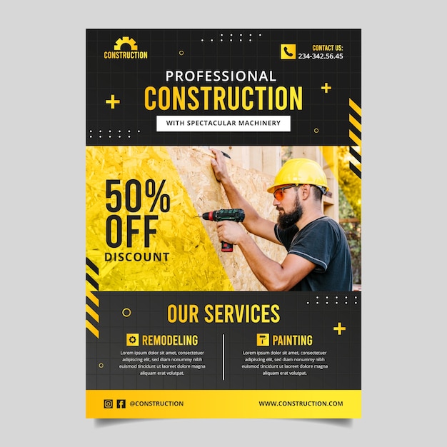 Free vector gradient poster template for construction domain