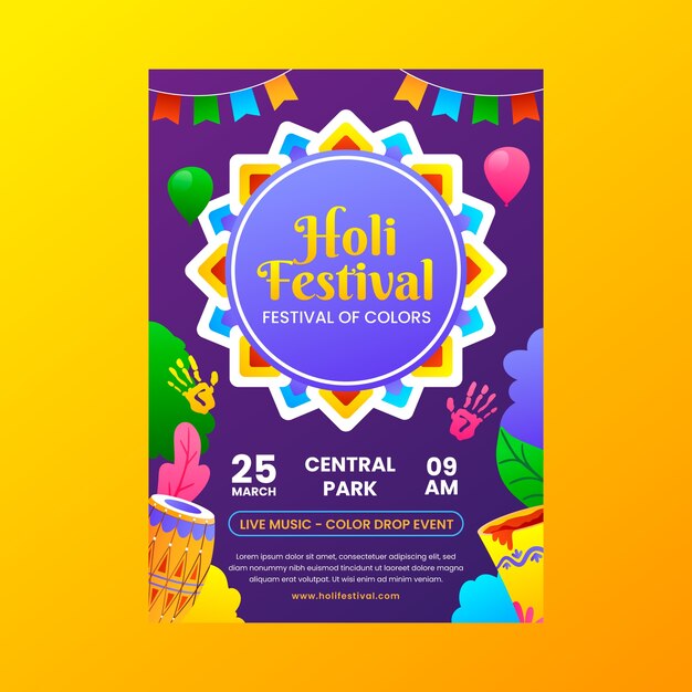 Бесплатное векторное изображение Шаблон градиентного плаката для празднования фестиваля холи