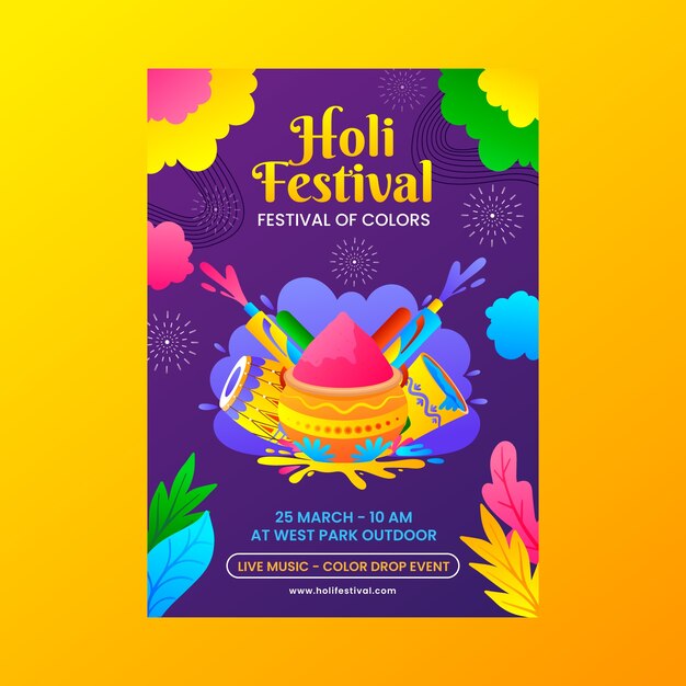 Gradient poster template for holi festival celebration