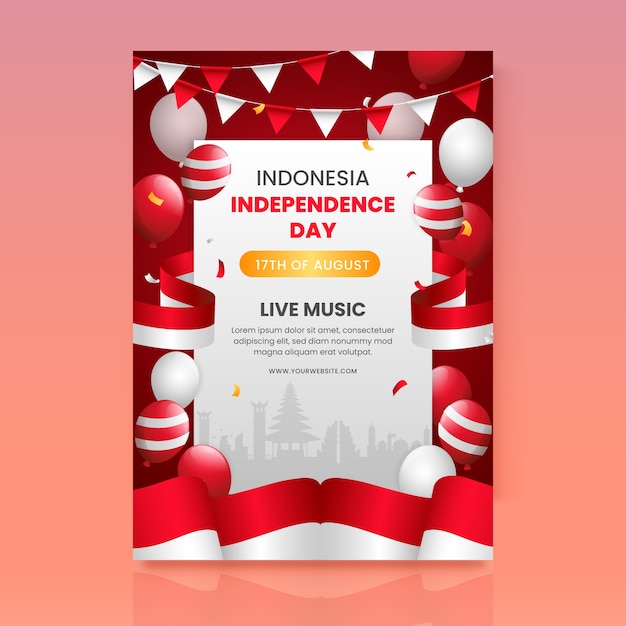 インドネシア独立記念日のお祝いのグラデーションポスターテンプレート