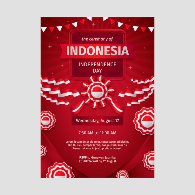 Gradient poster template for indonesia independence day celebration