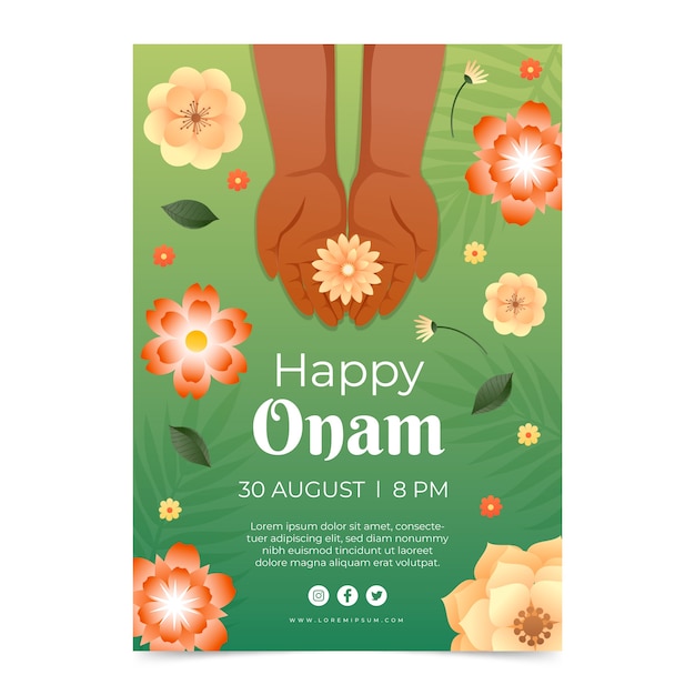 Vettore gratuito modello di poster sfumato per la celebrazione di onam