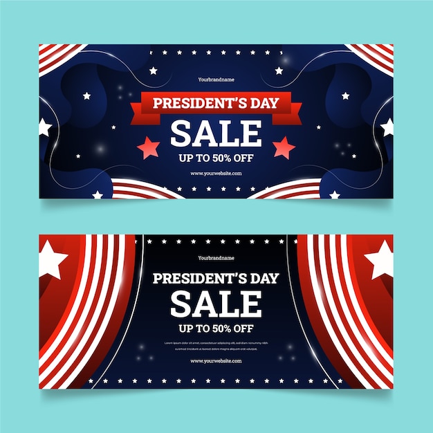 Gradient presidents day sale horizontal banners set