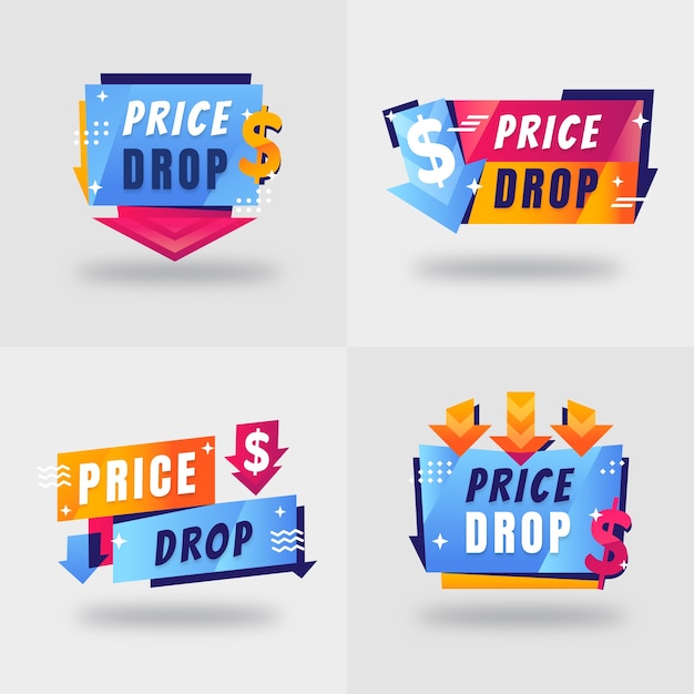 Free vector gradient price drop label collection