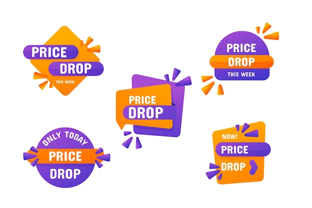 Free vector gradient price drop labels