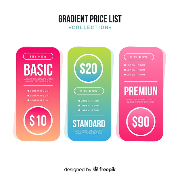 Free vector gradient price list set