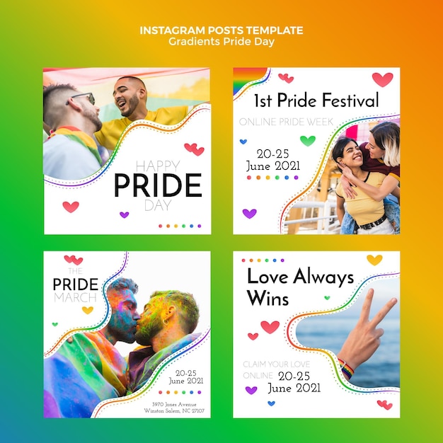 Gradient pride day instagram posts collection