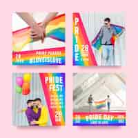 Free vector gradient pride day instagram posts collection