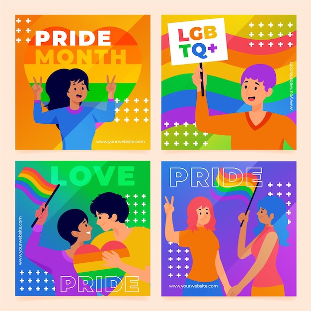 Free vector gradient pride day instagram posts collection