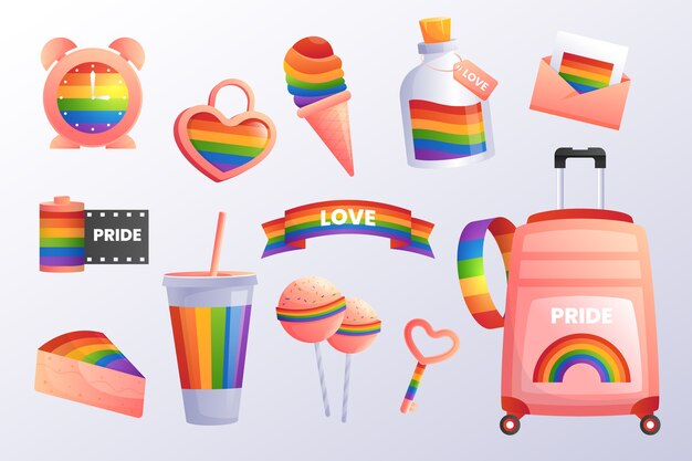 Gradient pride month elements collection