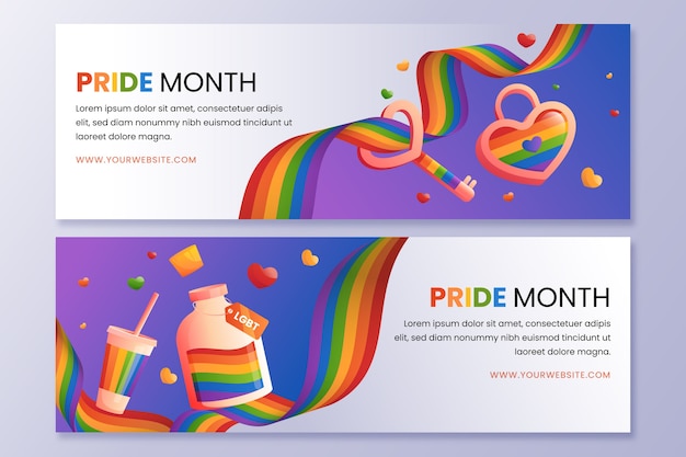 Gradient pride month horizontal banners pack