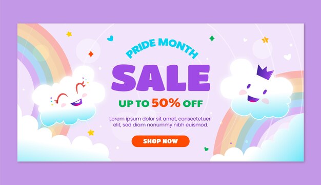 Gradient pride month horizontal sale banner template