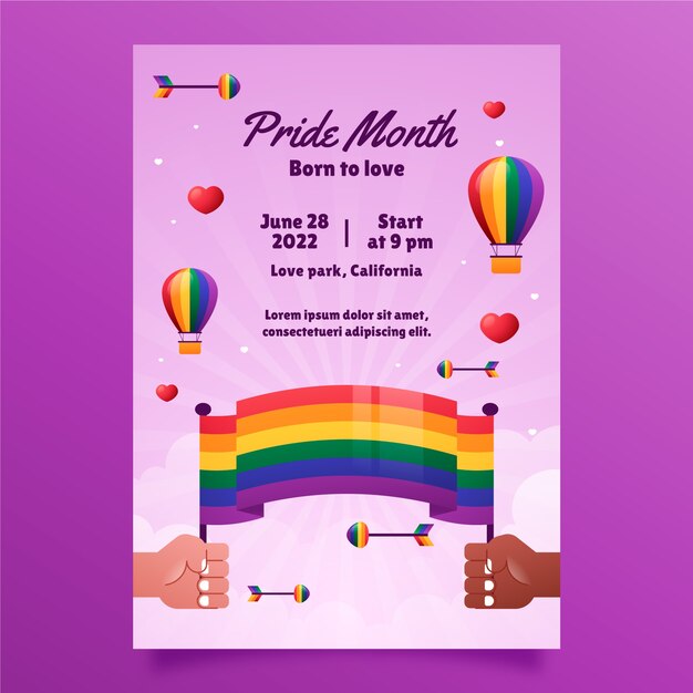 Free vector gradient pride month lgbt vertical poster template