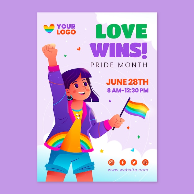 Free vector gradient pride month vertical poster template