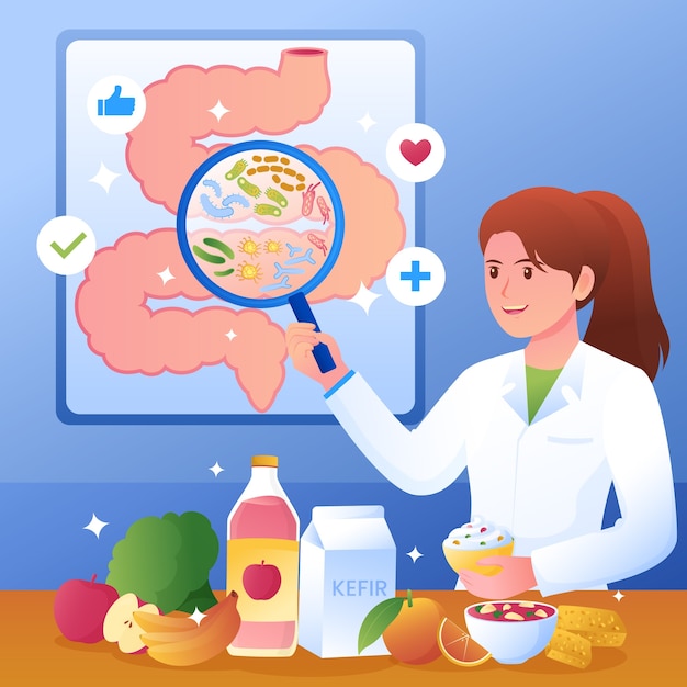 Gradient probiotics and prebiotics illustration