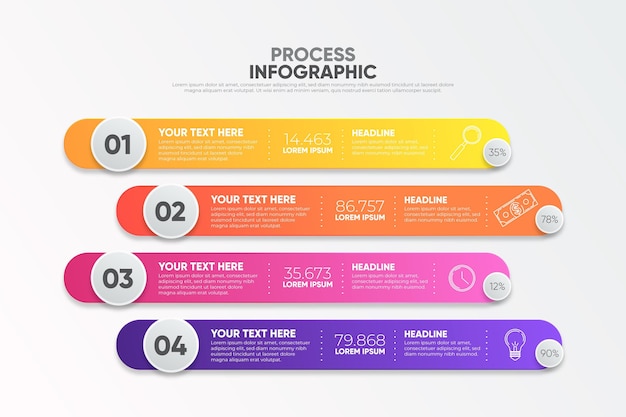 グラデーションプロセスインフォグラフィックテンプレート