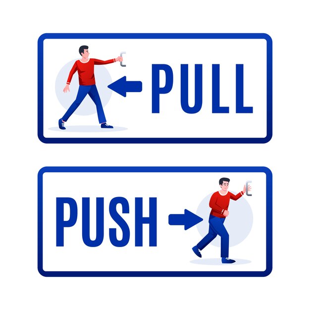 Gradient push pull sign illustration