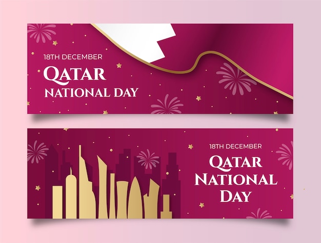 Free vector gradient qatar national day horizontal banners set