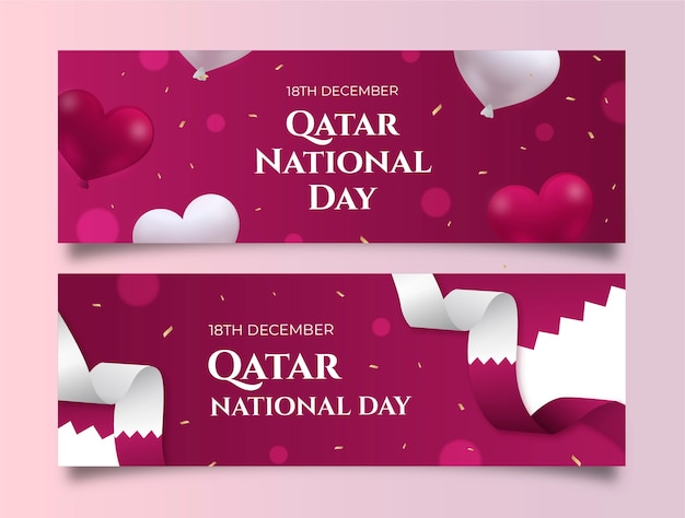 Free vector gradient qatar national day horizontal banners set