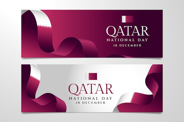 Free vector gradient qatar national day horizontal banners set