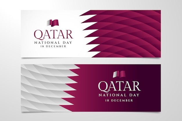 Free vector gradient qatar national day horizontal banners set