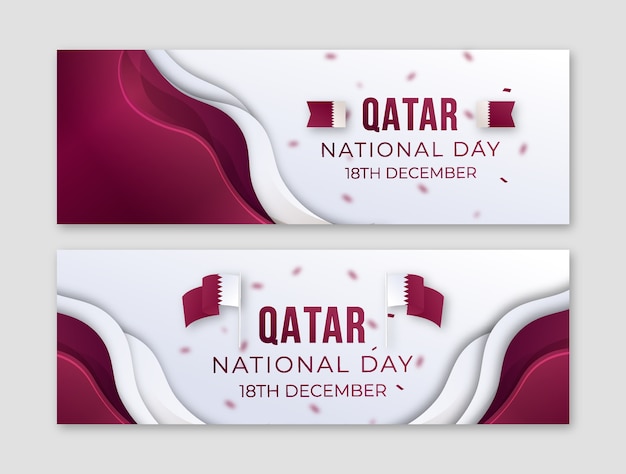 Vettore gratuito set di banner orizzontali sfumati per la giornata nazionale del qatar