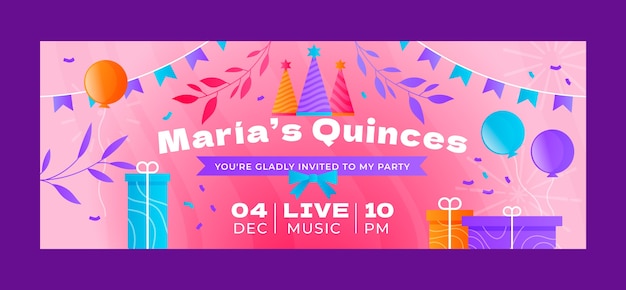 Free vector gradient quinceañera facebook cover