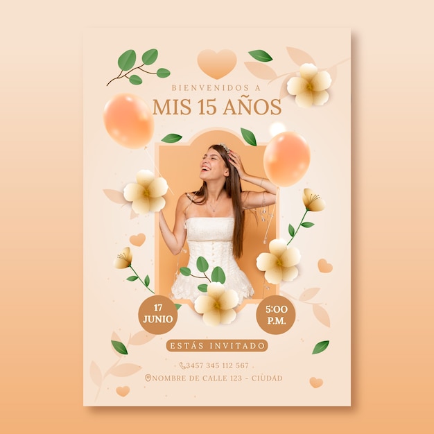 Vettore gratuito gradiente invito quinceanera