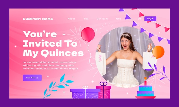 Gradient quinceañera landing page template