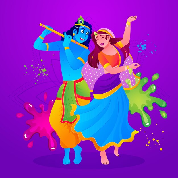 Градиентная иллюстрация Рады и Кришны для празднования фестиваля Холи.