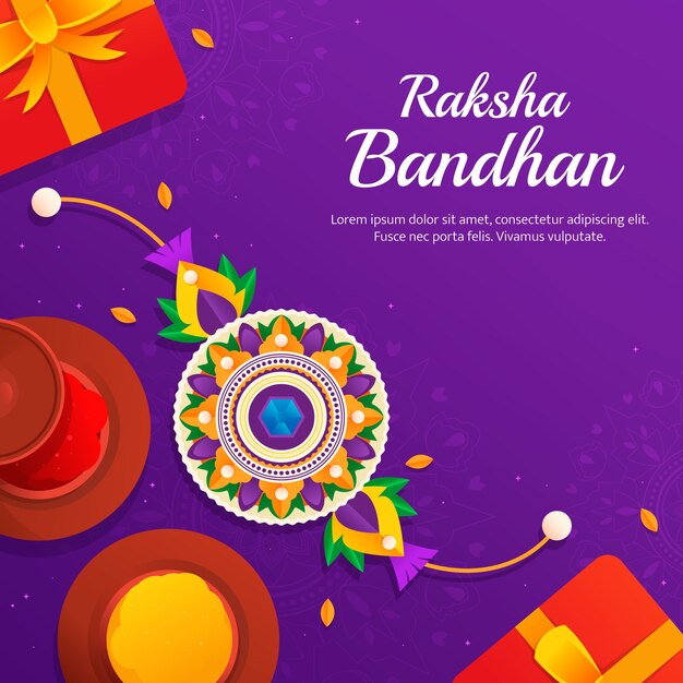 Градиентная иллюстрация ракшабандхана с талисманом и подарками