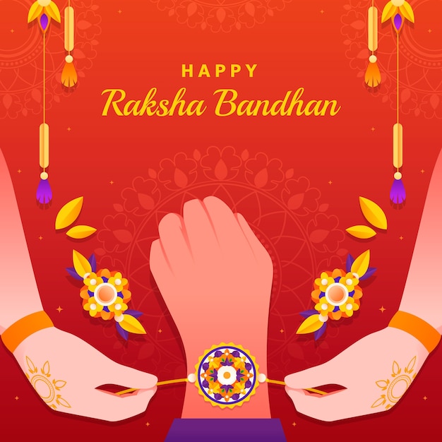 Gradiente raksha bandhan illustrazione con talismano messo al polso