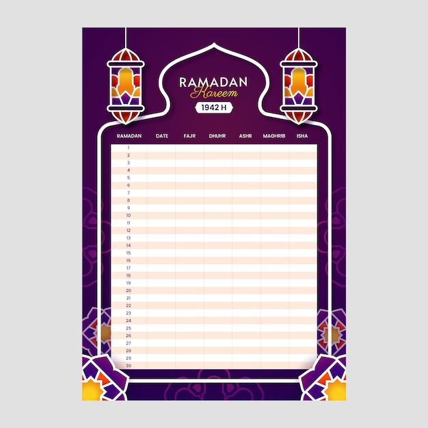 Vettore gratuito modello di calendario ramadan sfumato