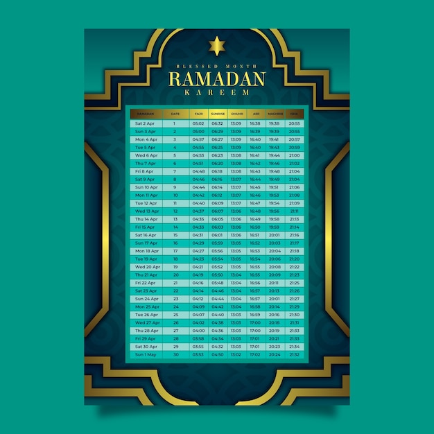 Vettore gratuito modello di calendario ramadan sfumato