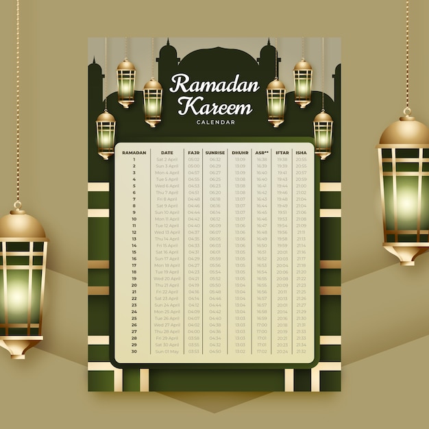 Vettore gratuito calendario ramadan sfumato