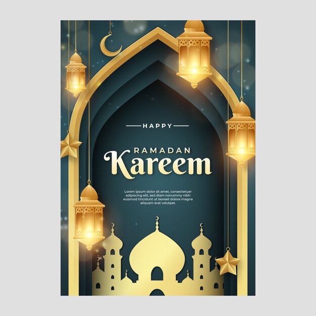 Gradient ramadan greeting card template