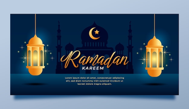 Vettore gratuito modello di banner orizzontale gradiente ramadan