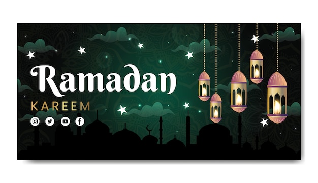 Modello di banner orizzontale gradiente ramadan