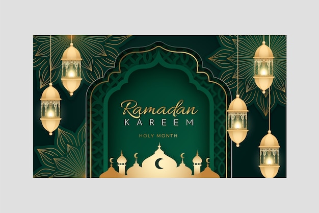 Modello di banner orizzontale gradiente ramadan