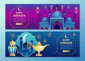 Бесплатное векторное изображение Пакет горизонтальных баннеров градиента рамадана