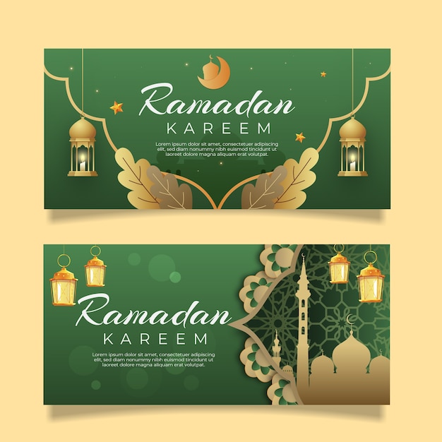 Vettore gratuito set di banner orizzontali ramadan sfumati