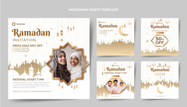 Free vector gradient ramadan instagram posts collection