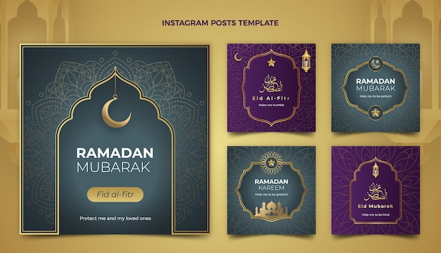 Free vector gradient ramadan instagram posts collection