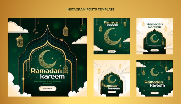 Vettore gratuito raccolta di post di instagram ramadan sfumati