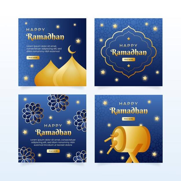 Vettore gratuito collezione di post di instagram ramadan sfumati