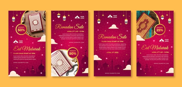 Free vector gradient ramadan instagram stories collection